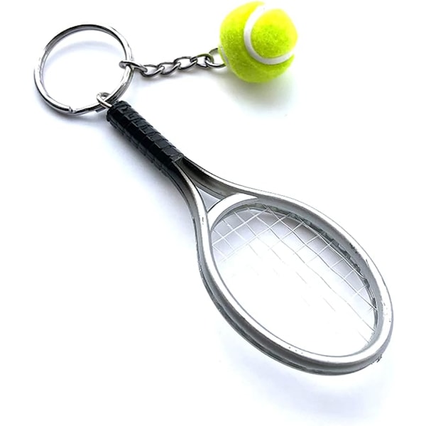 Farge Mini Tennis Racket med Ball Nøkkelring Nøkkelring Silver