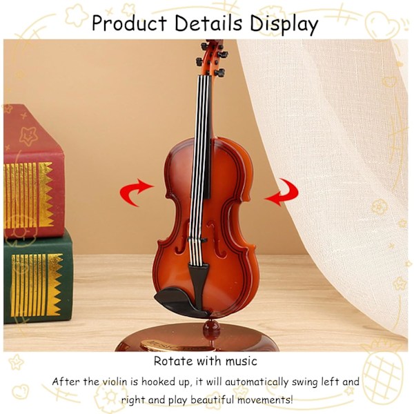 Violin Musikboks - Klassisk Musikboks Mini Replika Instrument Håndværk Dekoration Gave Håndværk Hjem Kontor Ornament