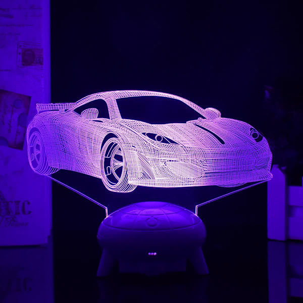 3D Optisk Illusion Bil Nattlampa, 3D Billampa 16 Färgvariationer, Smart Touch-knapp USB och Batteridrift, Fantastisk Kreativ Konstruerad Design