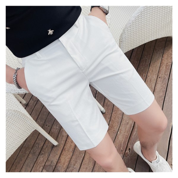 Shorts Herre Sommer Tynn Slim-fit Casual Fem-punkts Bukser Høyverdig Lett Moden Valp Kjekk Mid-lengde Bukser White 32