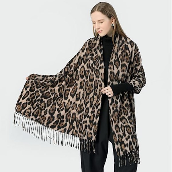 Klassisk leopardmønstret skjerf Vintervarm Dyremyk Kashmir-lignende pledd-skjerf Wrap Sjal