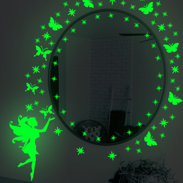 Lysande DIY-väggdekaler Grön Fairy Angel Star fjäril Väggdekor Sovrum Vardagsrumsdekorationer Barn Väggdekaler