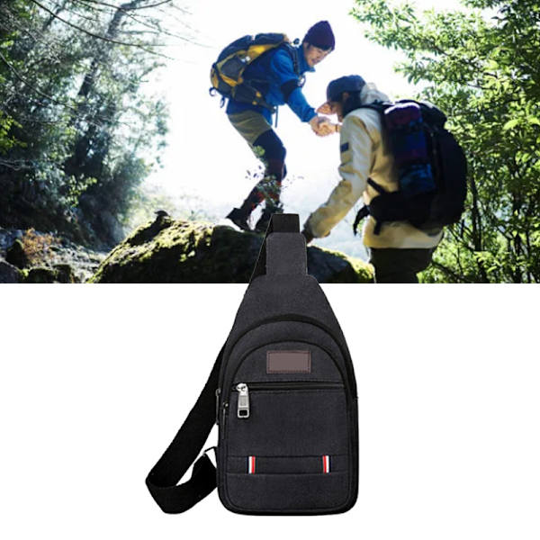 Slingväska Hållbar Canvas Sling Ryggsäck Justerbar Rem Bröstväska Snygg Resväska Axelväska för Män  Fri Storlek Black