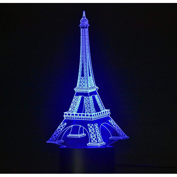 3D Nattlampa, 3D lampa 3D Illusion Nattljus 3D Flygplan Optisk Illusion Skrivbordslampa 7 Färger USB Touch Switch Skrivbordsnattlampa (Eiffeltornet)