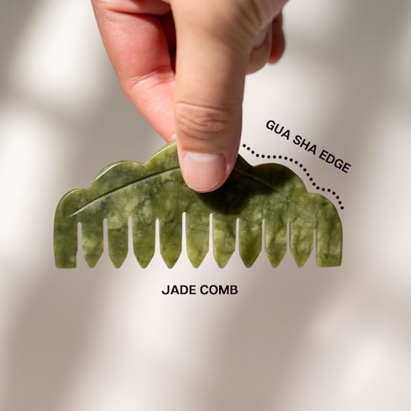 Naturlig Jade Kam Hoved Massager, Hovedbund Massage Kam og Gua Sha Skrabeværktøj, Meridianer Massageværktøj til Hovedpleje og Afslapning (Serpentin) Serpentine