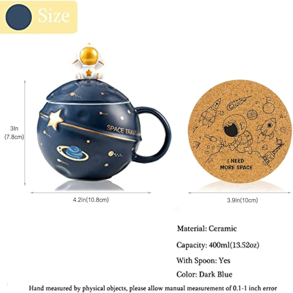 Astronautkopp med rymdpräglad planetmugg, Nyhetsmugg med lock och sked för kaffe, te, mjölk, estetisk inredning rolig present till flicka pojke kvinnor