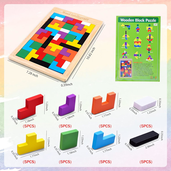 Träpussel för barn i åldrarna 4-8 8-10 Tjocka färgglada 3D-block och hjärnteaser Tangram Jigsaw Intelligensspel Pedagogisk gåva