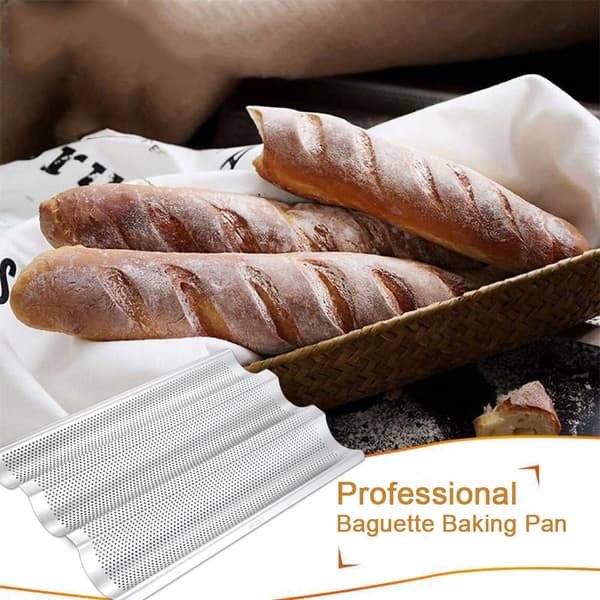 Perforeret fransk baguette-bageplade, 38x25 cm 3-bølget bageplade til ovn, rustfrit stålbageplade, 2-pak 2-Pack