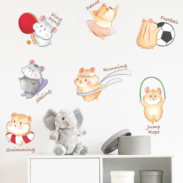 Ihana hamsterin seinätarra lastenhuoneisiin päiväkodin sarjakuvataustakuva kodin sisustukseen