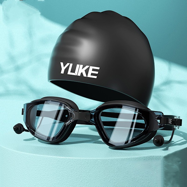 Simglasögon HD Anti-fog Vattentät Stor Ram Simglasögon Män Och Kvinnor Simmössa Simglasögon Kostym Dykning Simutrustning Starry Black + Hat