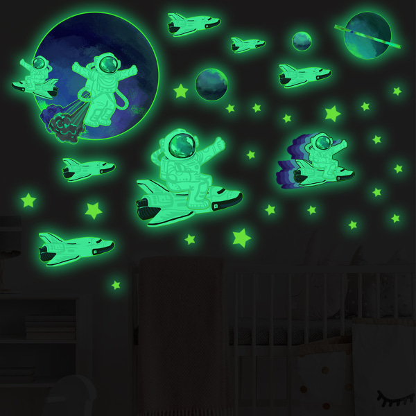 Glow in The Dark Stars Stickers,Väggdekaler för flygplansastronauter för barn Pojkar Flickor Sovrum Vardagsrum Barnkammare