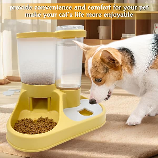 Gravity Kattefoder Sæt, Automatisk Kæledyrsfoderautomat og Vanddispenser 2 i 1 Gravity Kæledyrsfoder Sæt Auto Kæledyrsfoder Replenishes Self Feeding Statio Yellow Cat Feeder Set