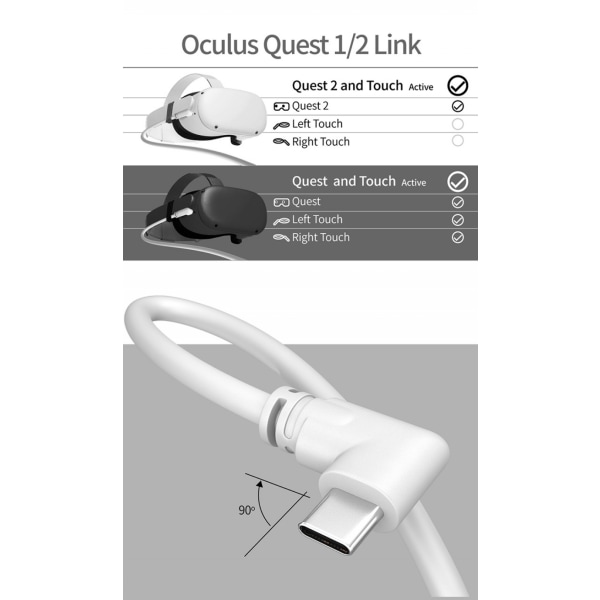 2-i-1 Quest (Oculus) Link Virtual Reality Headset-kabel för Quest 2 och Quest - 16FT (5M) - PC VR