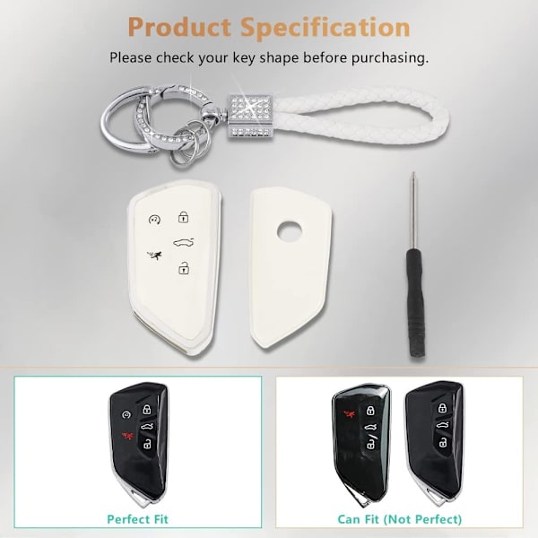 PIFOOG nøkkelringdeksel for VW Volkswagen ID4 Golf GTI R 2022 2023 tilbehør TPU 5 knapper bilnøkkel etui skallbeskytter Bling nøkkelring jentete kvinner