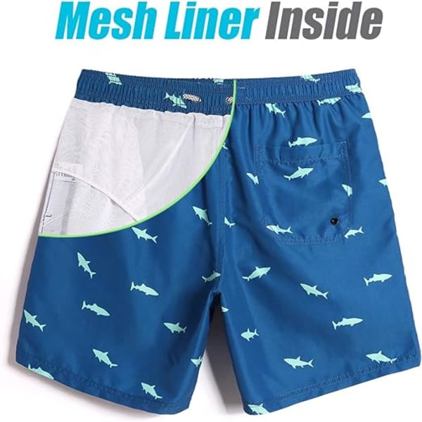Badbyxor för män 7 tum Snabbtorkande tryckta shorts med meshfoder Badkläder 5 Blue Shark L