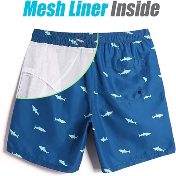 Herrebadebukser 7 Tommer Hurtigtørrende Trykte Shorts med Mesh-foring Badetøj Badedragter 5 Blue Shark L
