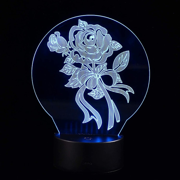 3D Rose Blomst Optisk Illusionslampe 7 Farger Skiftende LED 3D Nattelys Bordlampe, Berøringskontroll, for Hjem Sengbord Bursdag Valentinsdag Gave