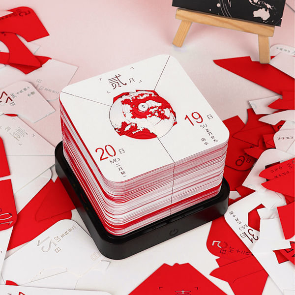 2024 Jordpappersutskärning 3D-kalenderkonst 2024 Kalender Memo Pad 3D-papperskonst för lärare kollega klasskamrat barn Red