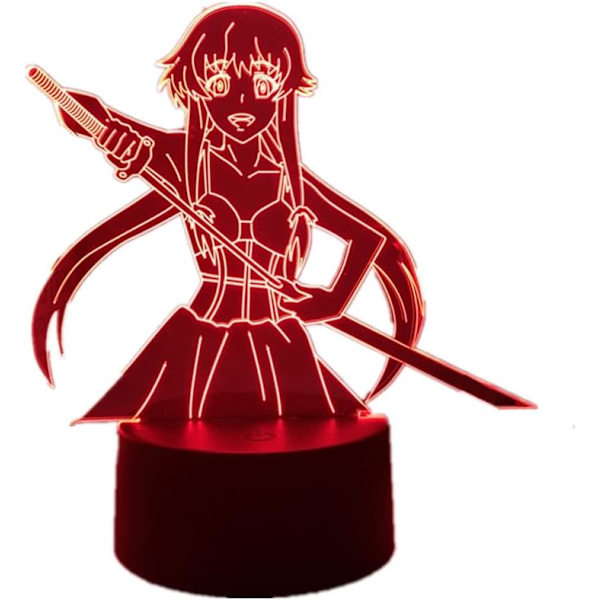3D Lampe Anime Future Diary Yuno Gasai Figur Nattelys Berøring/Fjernkontroll 16 Fargeendringer LED Illusionslys Soveromsdekor Manga USB Bordlampe