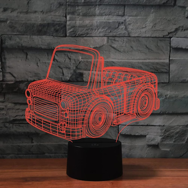 3D Billauto med Fjernkontroll for Barn, 16 Fargede Nattelykter, Illusionsakryl LED Bord- og Nattbordslampe, Barnerom, Skrivebordsdekorasjon, Bursdagsgaver, Leke
