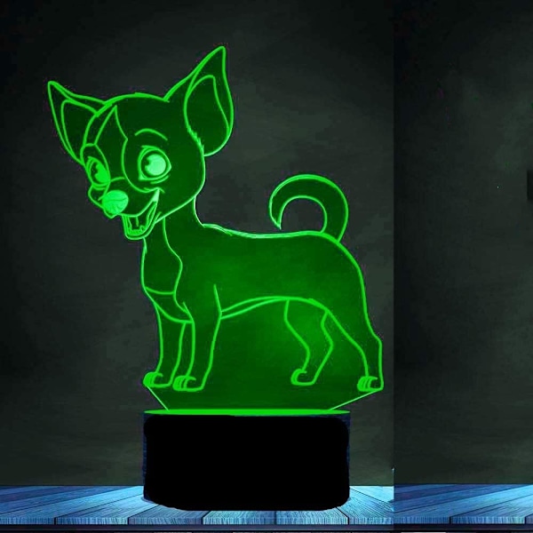 3D Chihuahua Hund Nattelys Lampe Illusions 7 Farge Skiftende Berøringsbryter Lamper Akryl Flat ABS Base USB Kabel Bursdagsgave Leke