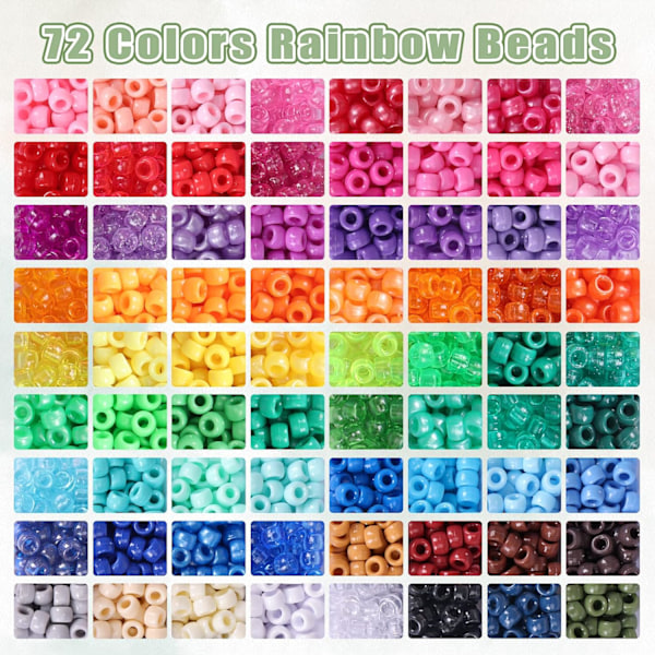 4700 stk., 72 farver Pony Beads Rainbow Kandi Beads til armbåndssæt, 3600 stk. 9 mm plastikperler og 1000 stk. bogstavperler, alfabetperler til Br 72 colors