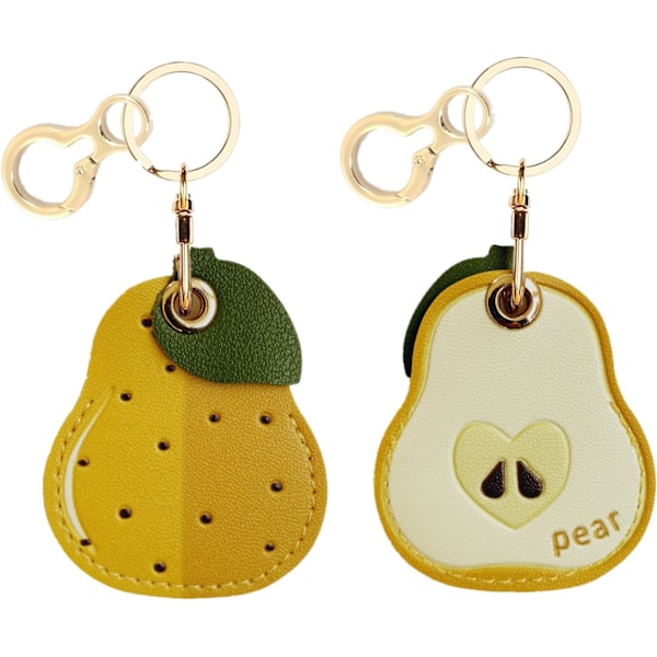 Læder nøglering holder etui kompatibel med Apple AirTag, sød beskyttende Air Tag cover med nøglering, anti-scratch finder GPS tracker etui til Yellow Pear