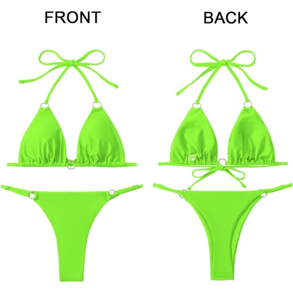 WJSMSexy Bikinier til kvinder 2-delt bikini Spaghetti strop badedragter Ensfarvet badetøj Triangle badedragt Fluorescent Green L