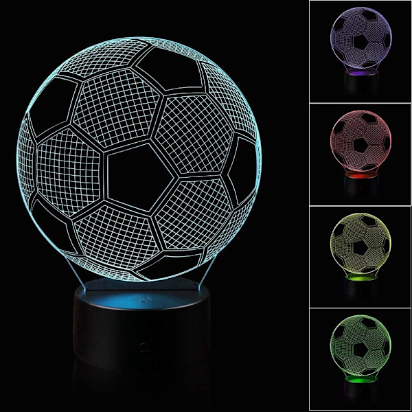 3D Illusion Fodbold Natlys Lampe med 16 Farveskift Touch Sort Base Strømforsyning af AA Batterier med Fjernbetjening Fødselsdagsgave