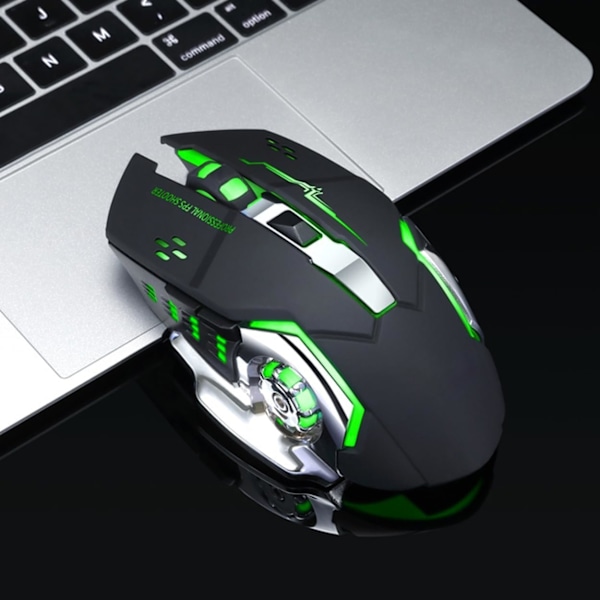 Opladelig Trådløs Bluetooth Gaming Mus med 7-Farvet Regnbue RGB Åndedrætsbelysning og Justerbar DPI - Ergonomisk Greb, Lydløs Klik