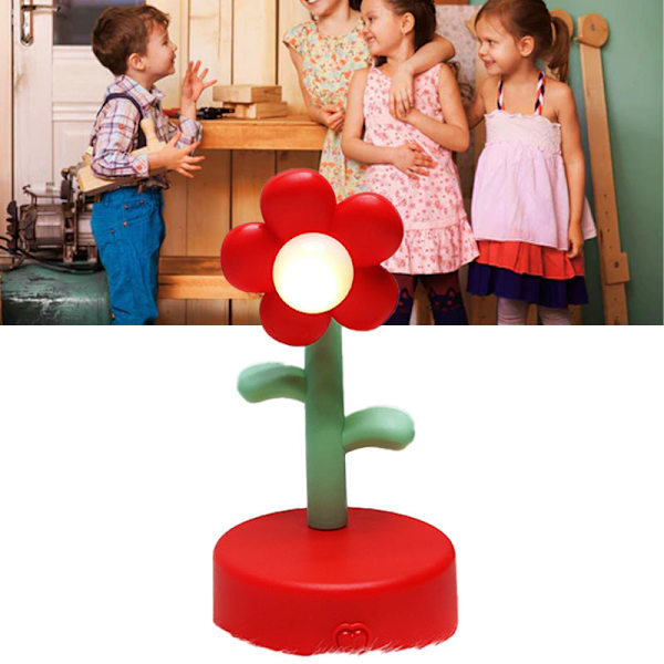 Sød blomst nattelys bærbar bordlampe dekorativ til kontor sovesal indretning Red