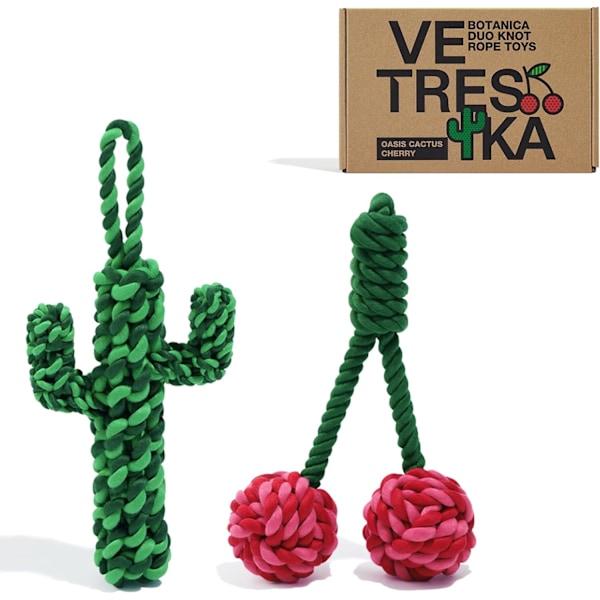 Hundetov i reb, holdbart tovtræk-legetøj med ergonomisk greb, sejt tov-legetøj til store hunderacer, hvalpetræning, leg, tyggelegetøj, Holida Cherry Cactus
