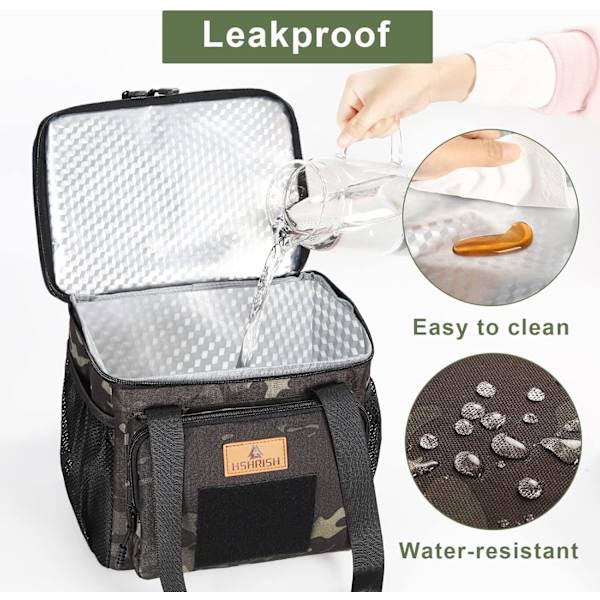 Taktisk lunchlåda, stor expanderbar isolerad lunchväska, hållbar vattentät läckagesäker kylväska för vuxna/män/kvinnor/arbets utomhus picknickresor, 20 Black Camo 15L