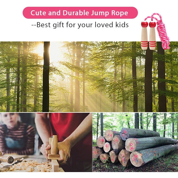 Hoppetau for barn, 7 fot justerbar bomullshopptau med trehåndtak for gutter og jenter trening utendørs trening Red