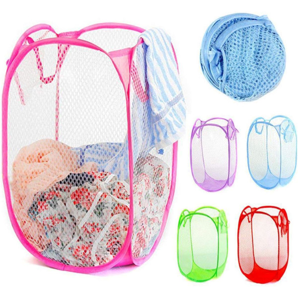 PLASTIFIC Foldable Pop Up Mesh Vaskeri Vasketøy Kurv Bag Bin Hamper Leke Ryddig Oppbevaring Organiser Vaskeri Net Bag Klær Vesker （1 vare Rosa）