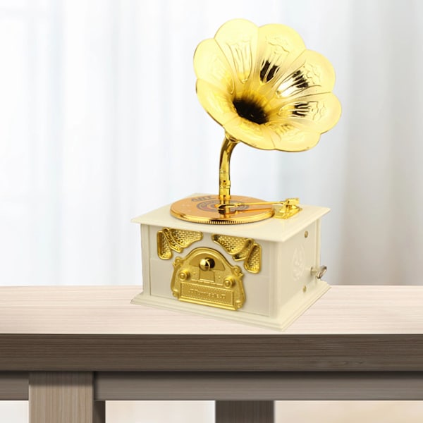 Retro Grammofon Musikbox Klassisk Grammofonspeldosa Musikbox för Hemskrivbordet Musikalisk Dekoration White