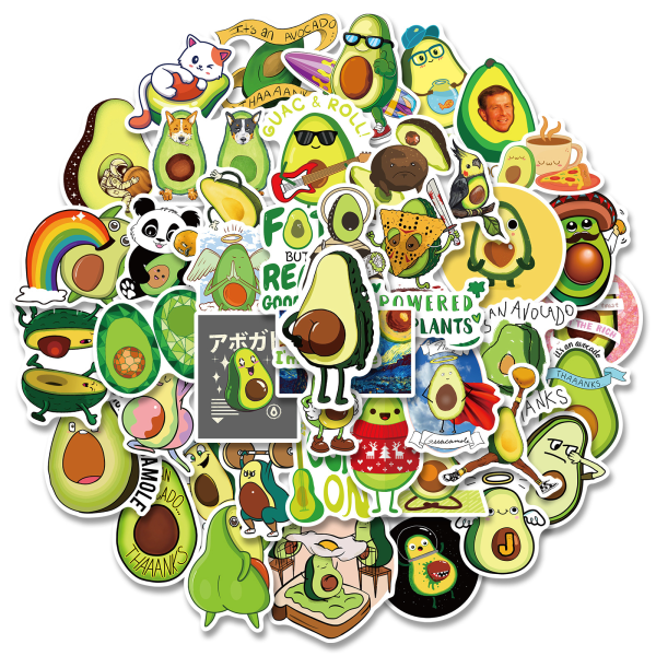 Söta avokado-klistermärken i tecknad form, set med 50, vattentät och UV-beständig, perfekt för alla dina prylar