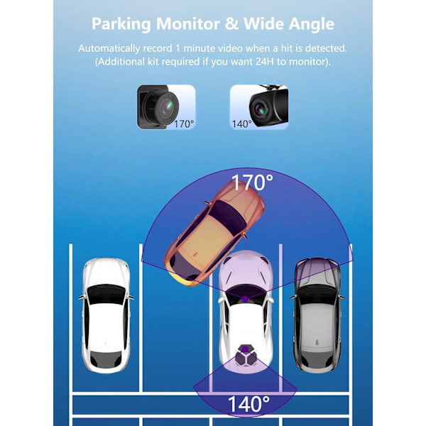 Dash Cam fram och bak, Mini Dash Cam 1080P Full HD med 32 GB SD-kort, 2,45 tums IPS-skärm, 2 monteringsalternativ, nattseende, WDR, olyckslåsning, Loo