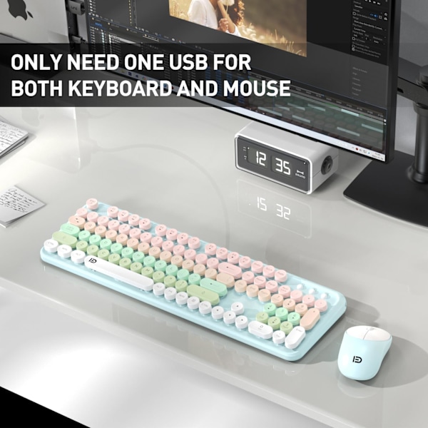2,4 GHz Trådlöst tangentbord och musset med omkopplarknapp Fullstort tangentbord Kompatibelt med bärbar dator/PC/Notebook/Smart TV (Rosa+Blå)
