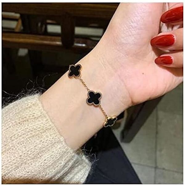 Fyrklöverarmband dam 18k roséguld pärlemor dubbelsidig smycke med presentask,