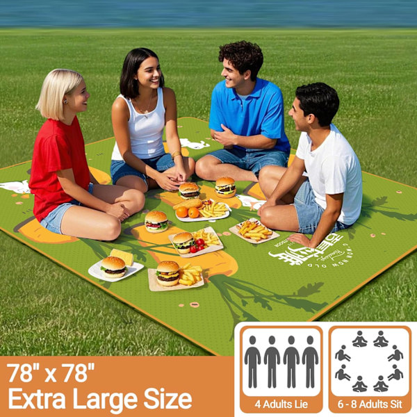 Ekstra Stort Picnic Tæppe til Udendørs Brug 200 x 200 cm Foldbart Vandtæt Sandtæt Vaskbart Sødt Picnic Tæppe Udendørs Picnic Måtter 78" X 78"