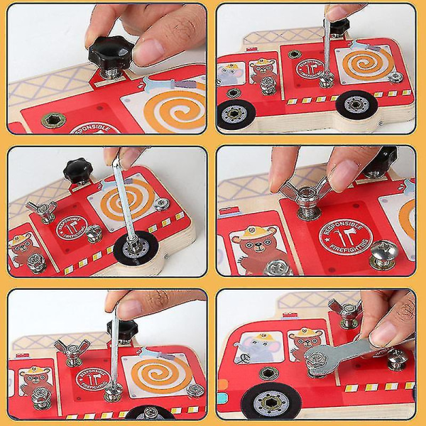Montessori Busy Board puinen lelu paloauton ruuvipultit työkalut kokoamispeli aistilelu