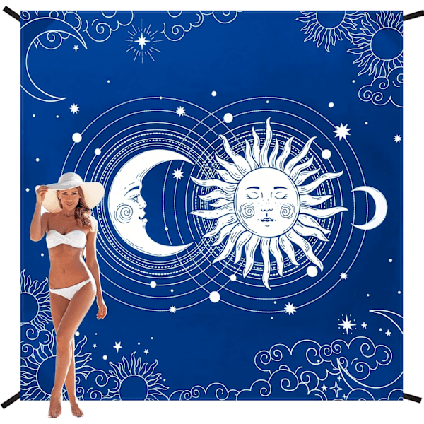 Rantapeitto, hiekkaa hylkivä rantamatto, vedenpitävä nopeasti kuivuva kevyt ulkoiluun sopiva Aztec-piknikmatto 200 x 210 cm 2-4 aikuiselle taskuilla