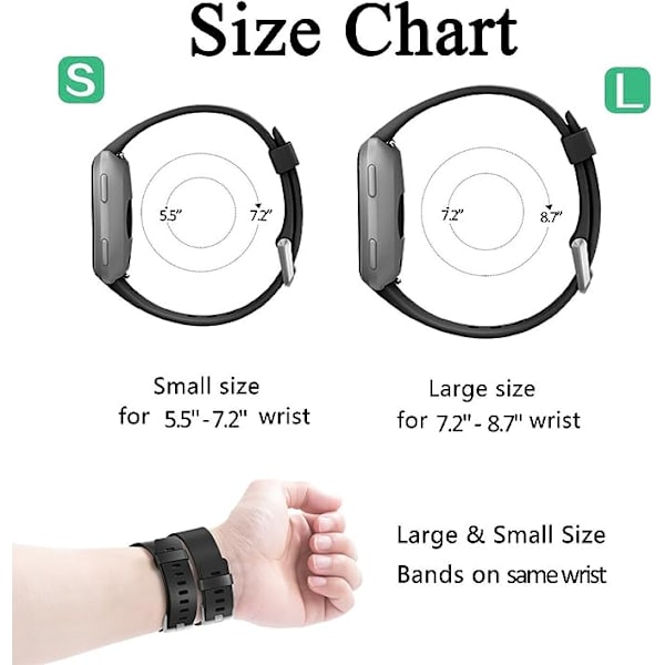 Älykäs rannekkeen hihna on yhteensopiva Fitbit versa -älykellojen, versa 2:n ja versa Lite se -kellojen kanssa naisille ja miehille（Musta-L）