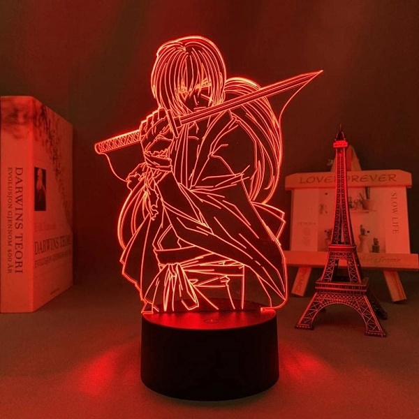 Anime LED-lys Rurouni Kenshin Lampe for soveromsdekorasjon nattlys bursdagsgave romdekorasjon bord 3D lampe Rurouni Kenshin, 16 farger, med fjernkontroll C