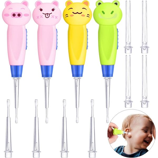 4 Pcs Kids Ear Wax Removal LED Light Children Earwax Cleaning Tool LED Illuminated Ear Pick Remover Clip Tweezers Ear Spoon Cleaner with LED Light f