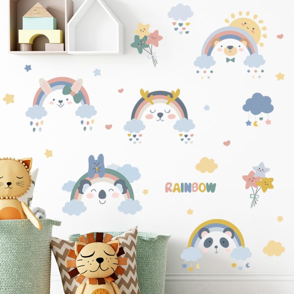 Rainbow Animal Expression -seinätarrat, ikkunatarra lasten makuuhuoneisiin, baby , leikkihuone, irrotettavat vinyylitarrat tee-se-itse-seinäkoristeet