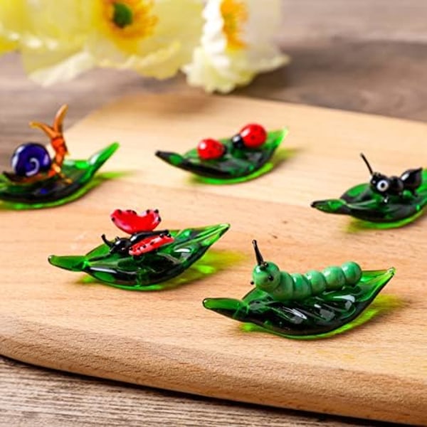 Handgjorda Mini Insekter Figurer Samlarobjekt 5st Konst Blåst Glasfigurer Miniatyr Glasprydnader, Skrivbordsbord Simulation Djur