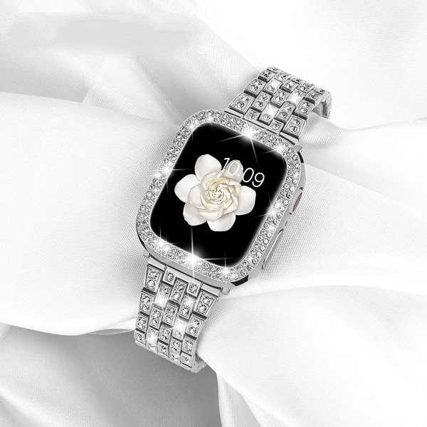 AVEKI-yhteensopiva Apple Watch -ranneke kotelolla Series iwatch6/5/4/3/2/1, Bling Full Diamond Rhinestone Naiset Tyttö Korut Dressy Crystal Vaihtomainos