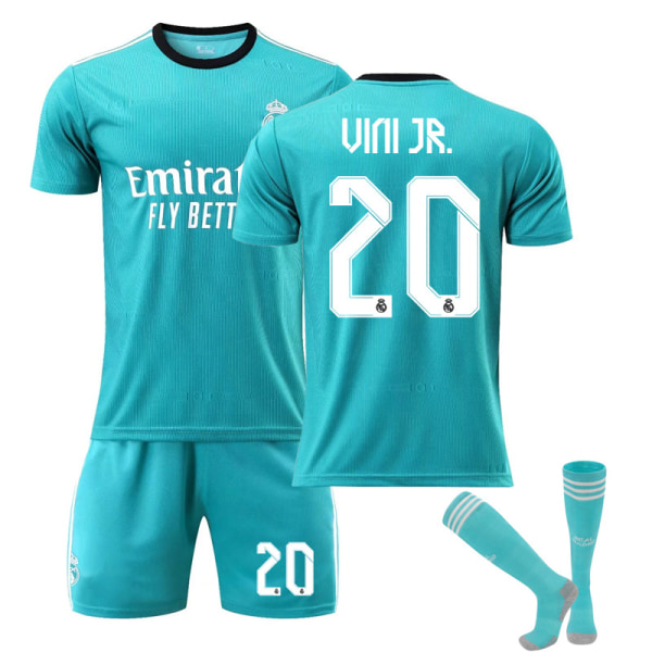 21/22 Real Madrid 2 Borte Grön Jersey Set Barn Vuxna Fotboll Fotbollströja Träningströja Kostym No.20 VINI JR 26